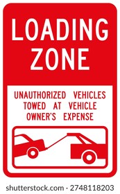 Loading zone, unauthorized vehicles towed at vehicle owhers expense sign