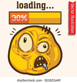 LOADING...Funny face - pensive emoticon. T-shirt print. Vector illustration.