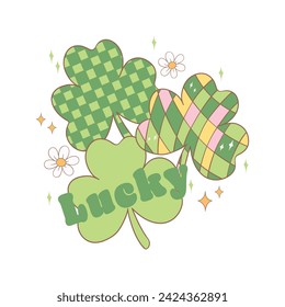 Loads of luck, Groovy st patrick's day clover leaves with lucky shamrock cartoon doodle drawing.