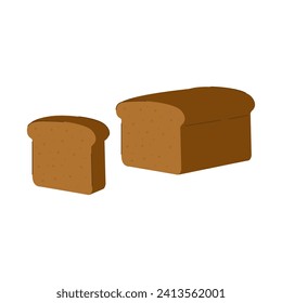 Loaf of black bread on isolated white background in flat style. Food and bakery products. Carbohydrates. Vector illustration.