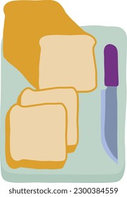 Loaf of bread being sliced with a knife on a chopping or cutting board