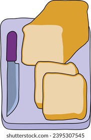 Loaf of bread being sliced with a knife on a chopping or cutting board