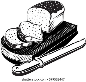 Loaf of bread from the box, fresh, on a wooden cutting board.