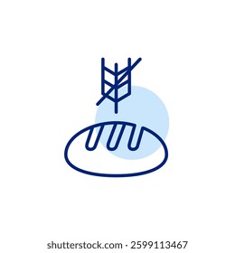 Loaf of bread and crossed wheat ear. Gluten-free baking and flour. Pixel perfect, editable stroke vector icon