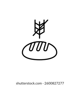 Loaf of bread and crossed wheat ear. Gluten-free baking and flour. Pixel perfect, editable stroke vector icon