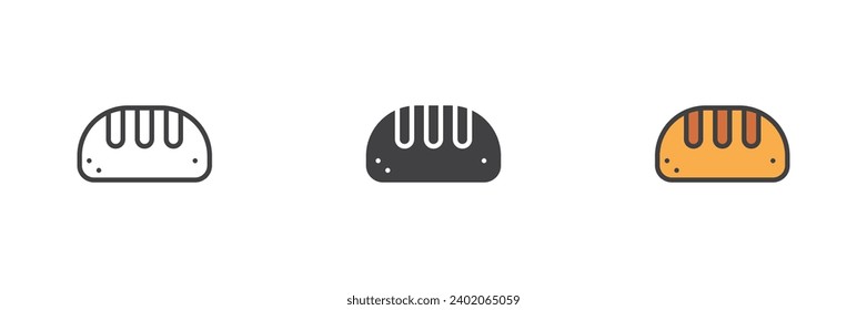 Loaf of Bread different style icon set. Line, glyph and filled outline colorful version, outline and filled vector sign. Bakery symbol, logo illustration. Vector graphics