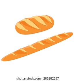 Loaf of bread and french baguette vector illustration. White, tasty bread. Different kinds of bread vector icon