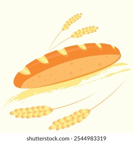 una hogaza de pan y una espiga de trigo. Ilustración vectorial