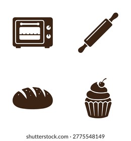 Loaf of bread icon symbolizing baking and food with rolling pin carbohydrate illustration homemade nutrition appetite isolated stylized delicious baguette breadstick
