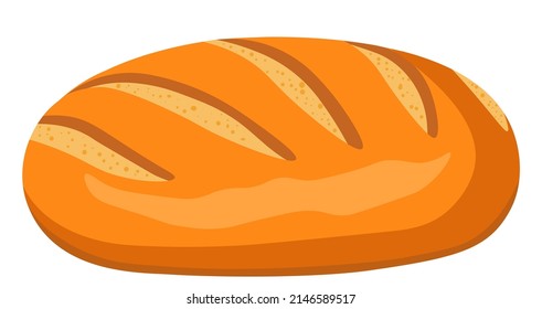 Loaf of bread, isolated freshly baked baguette, food and nutrition. Meal with organic ingredients and elements, nourishment and balanced dieting. Bakery shop or store market. Vector in flat style