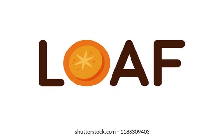 Loaf Bread isolated on white. Vector Emblem Illustration with image in word.