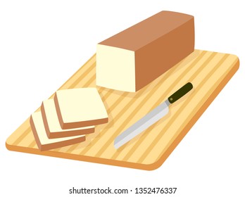 loaf of bread and Bread knife. cartoon flat vector style illustration.