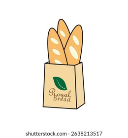 Loaf of bread packaged in a paper bag flat cartoon vector illustration