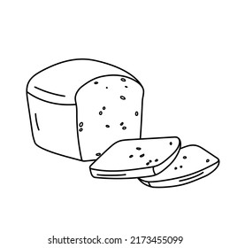 Brot mit Scheiben im Doodle-Stil einzeln auf weißem Hintergrund. Vektorgrafik.