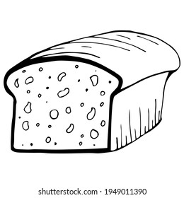Loaf of bread vector icon. The isolated image on a white background. Doodle illustration, black silhouette