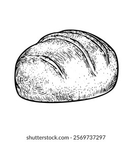 Loaf of bread vector illustration in a hand-drawn style. Rustic cartoon design of fresh bread with a crust, isolated on a white background