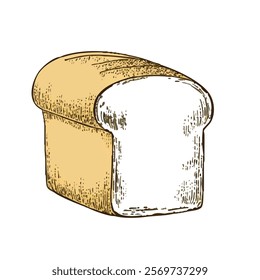 Loaf of bread vector illustration in a hand-drawn style. Rustic cartoon design of fresh bread with a crust, isolated on a white background