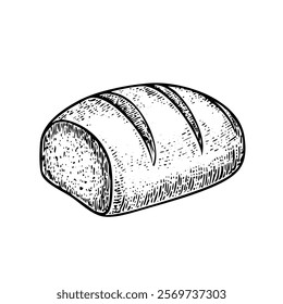 Loaf of bread vector illustration in a hand-drawn style. Rustic cartoon design of fresh bread with a crust, isolated on a white background