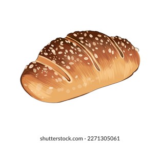 Loaf of bread, whole bread from multicolored paints. Splash of watercolor, colored drawing, realistic. Vector illustration of paints