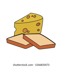 loaf and cheese piece icon over white background, vector illustration