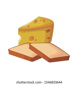 loaf and cheese piece icon over white background, vector illustration