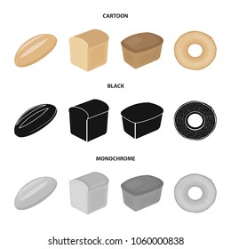 Loaf cut, bagel, rectangular dark, half a loaf. Bread set collection icons in cartoon,black,monochrome style vector symbol stock illustration web.
