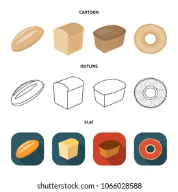 Loaf cut, bagel, rectangular dark, half a loaf. Bread set collection icons in cartoon,outline,flat style vector symbol stock illustration web.