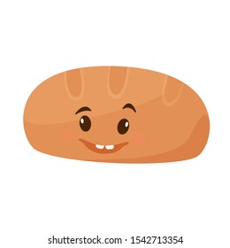 Loaf of loaf. Cute, funny character. Bakery smiling pastry. Vector illustration. Menu, banner, signboard, frame, emblem, advertisement, label,