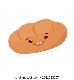 Loaf of loaf. Cute, funny character. Bakery smiling pastry. Vector illustration. Menu, banner, signboard, frame, emblem, advertisement, label,