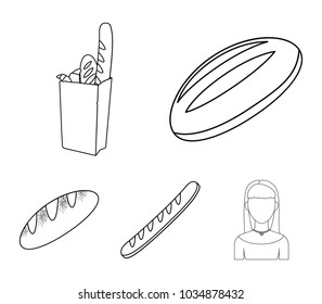 Loaf, French loaf, bread in a package, wheat bread.Bread set collection icons in outline style vector symbol stock illustration web.