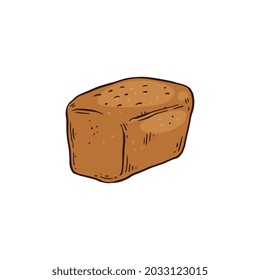 Loaf, fresh rye bread. Icon of bakery food in doodle style. Vector illustration isolated on a white background.