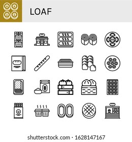 loaf icon set. Collection of Cracknels, Muffin, Bakery, Bread, Bun, Dumpling, Baguette, Meatloaf, Flour, Bagel, Wafer, Round bread icons
