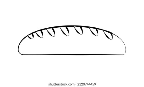 loaf on a white plate with a black outline. vector illustration. black and white drawing. bakery product, wheat bread, flour. drawing for bakery