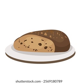 A loaf of a round dark bread, a cut bread icon, hand drawn vector illustration.