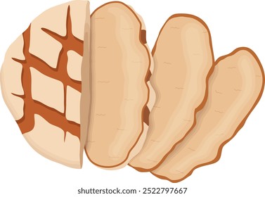 Pão de Pão Rústico com Ilustração de Fatias Isolado no Fundo Branco