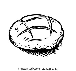 Una hogaza de pan de centeno es un elemento de panadería hecho a mano. Para menús de café y panadería
