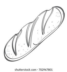 Loaf of rye or wheaten bread. Monochrome vector Illustration isolated on white background
