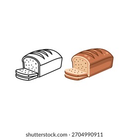 Loaf of sliced bread icon set, outline and color art