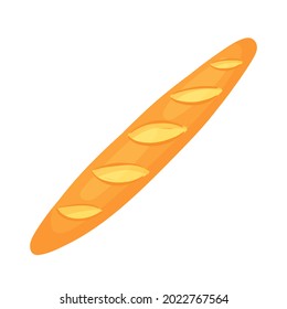 Loaf wheat bread product, bakery food production vector illustration. Cartoon baked yellow long French loaf, fresh baker shop assortment isolated on white