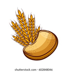 loaf and wheat ears over white background. bakery products concept. colorful design. vector illustration