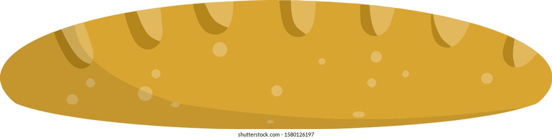 Loaf of white bread. French baguette. Cartoon flat illustration. Food from grain and flour