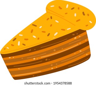 Loaf white bread, fresh baked goods, fried crispy crust, good bakery design cartoon style vector illustration, isolated on white.