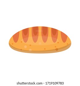 Loaf of white bread. Freshly baked bread with toasted crust. Flour product. Ingredient for toasts, sandwiches. Fresh bakery. Flat vector illustration.