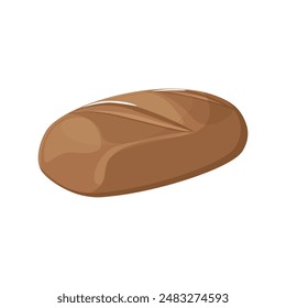 Loaf of whole grain, rye bread, homemade, baked of yeast dough. Food vector illustration in flat cartoon style, isolated for bakery poster, banner, card, advertising