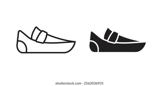 Loafer icons in flat and line style set.