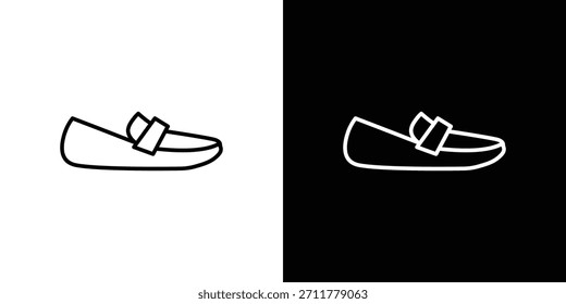 Contorno de icono de zapatos de mocasín. Vector aislado pictograma para el Web