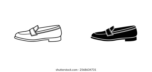 Loafer shoes icons in outline and fill. vector illustration for ui.