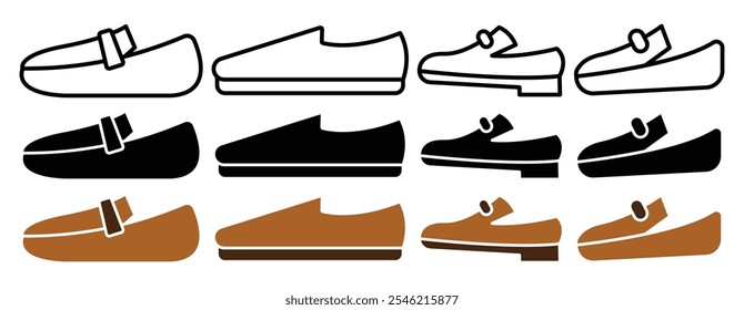 Colección del icono del Vector del mocasín. sistema de la Ilustración vectorial.