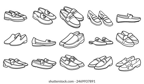Loafers Umriss Vektorgrafik Set Illustration