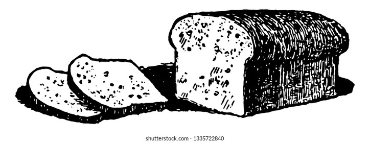 Loafs of Bread is staple food in Northern Africa, Europe, Middle east, vintage line drawing or engraving illustration.